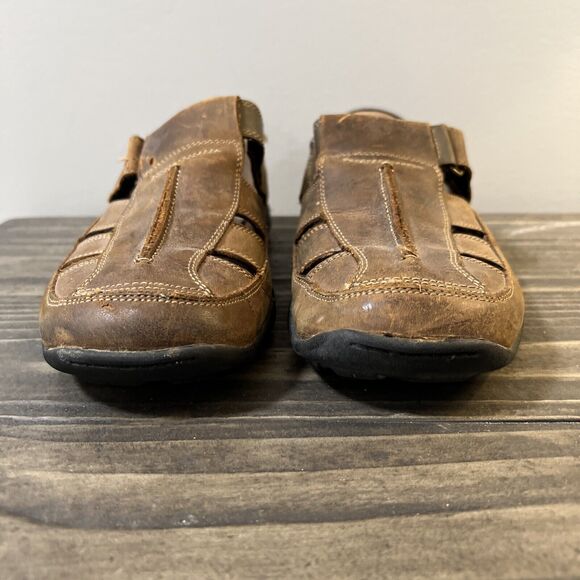 Skechers Mens Size 8 Brown Leather Adjustable Slip On Closed Toe Brown Sandal - Picture 2 of 8